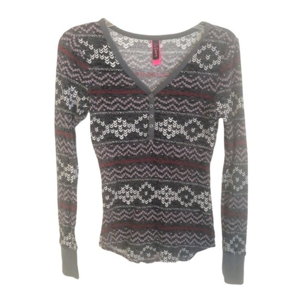 La Senza Knit Long Sleeve PJ Top Ladies Med in Grey Mix